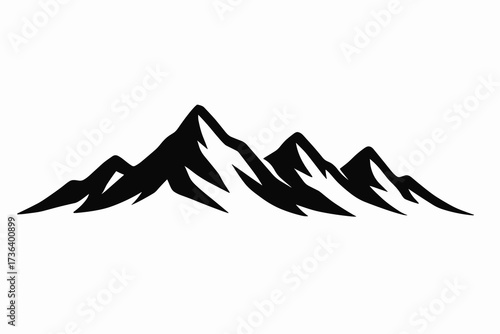 Silhouette of mountain range with sharp peaks on a white background