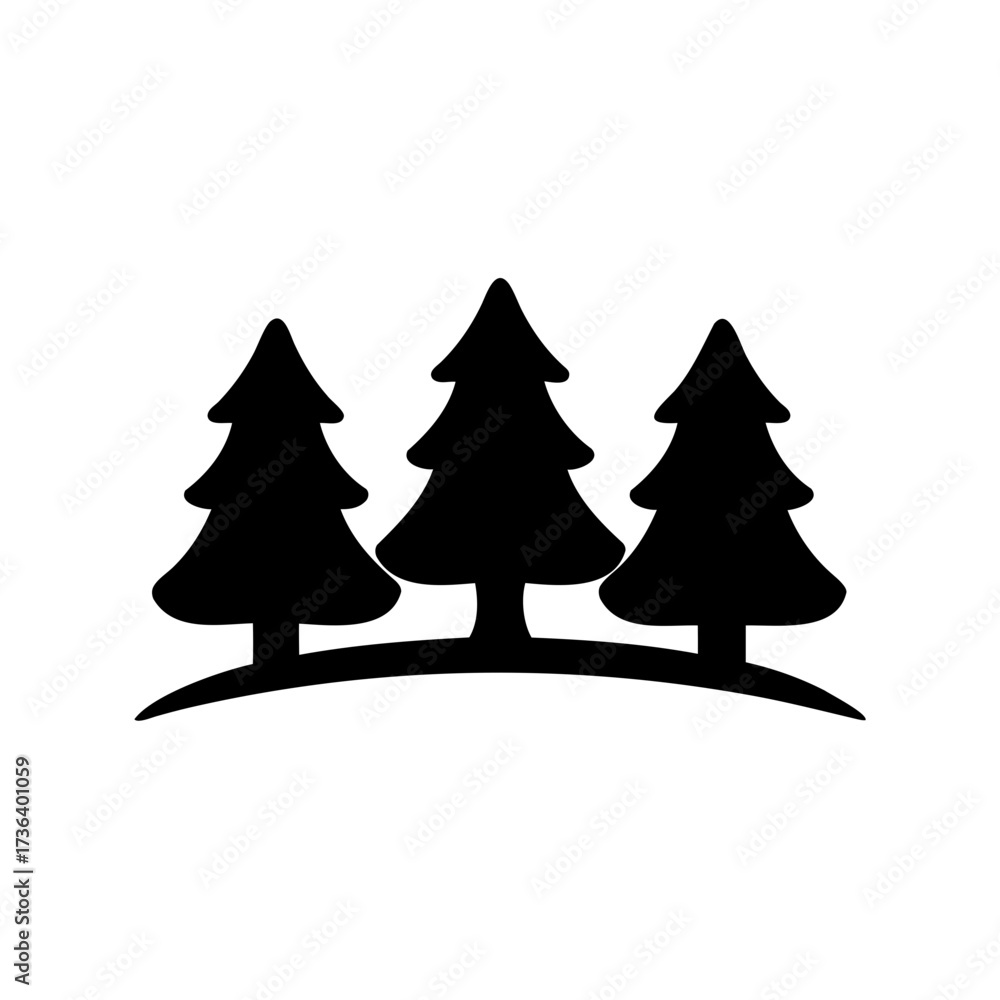 Fototapeta premium Stylized Silhouette of Three Evergreen Trees Standing on a Mound