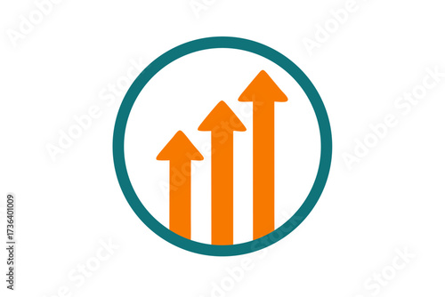 Ascending Orange Arrows Within Teal Circle Representing Growth and Progress