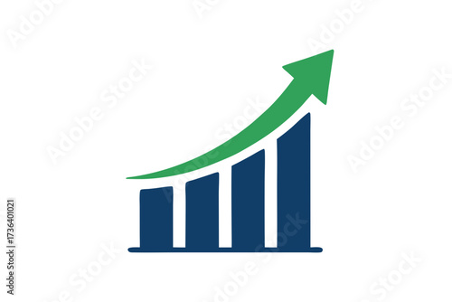 Ascending Bar Chart with Green Arrow Indicating Growth and Success