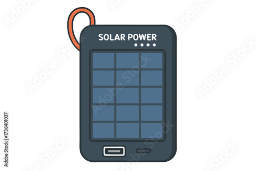 Cartoon Solar Power Bank with Orange Loop and Grid Design