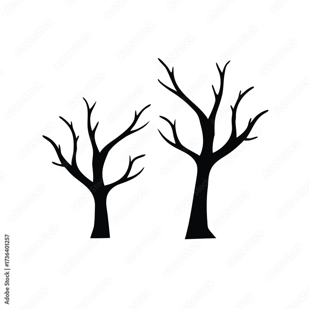 Fototapeta premium Silhouette of Two Bare Trees Against a White Background in Vector Format
