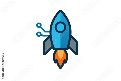Futuristic Rocket Ship with Circuitry and Fiery Propulsion Illustration