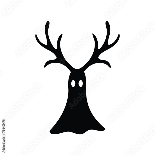 Spooky deer ghost, a Halloween specter with antlers on a white background