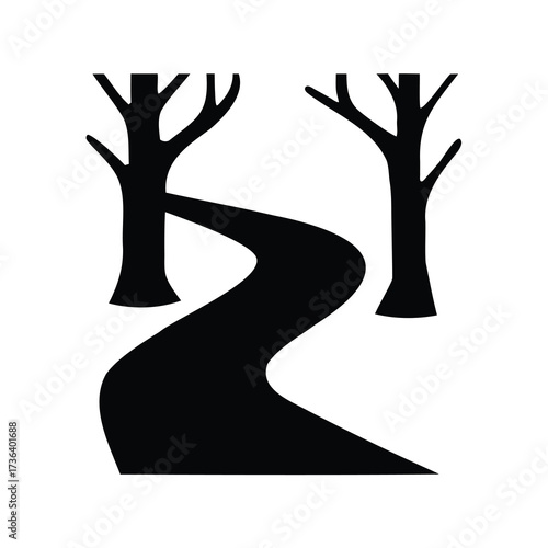 Winding Road with Bare Trees Silhouette Design for Posters and Icons