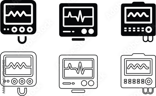 Heart Monitor Icon Set | ECG EKG Vital Signs and Heartbeat Waveform Vector Icons