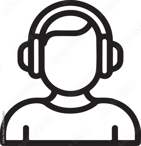 Customer Support Icon with Headphones Outline