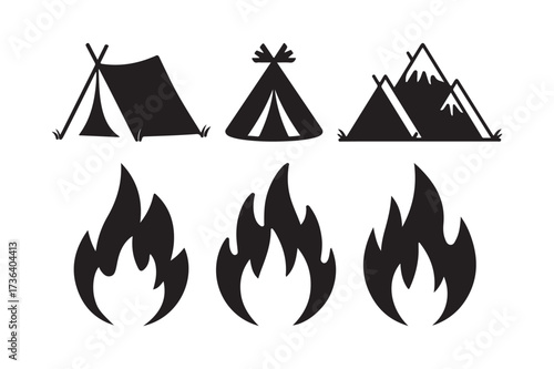 Camping icons tents and campfires