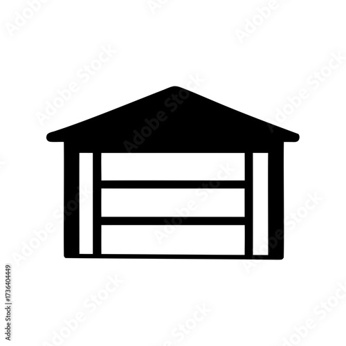 Simple black and white vector illustration of a garage or storage building