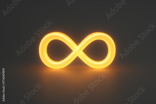The image is a close up of a glowing, neon yellow infinity symbol. The symbol is surrounded by a dark background, which creates a sense of contrast and draws attention to the shape