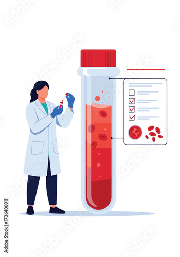 Medical laboratory scientist analyzes blood sample in a test tube for disease detection.