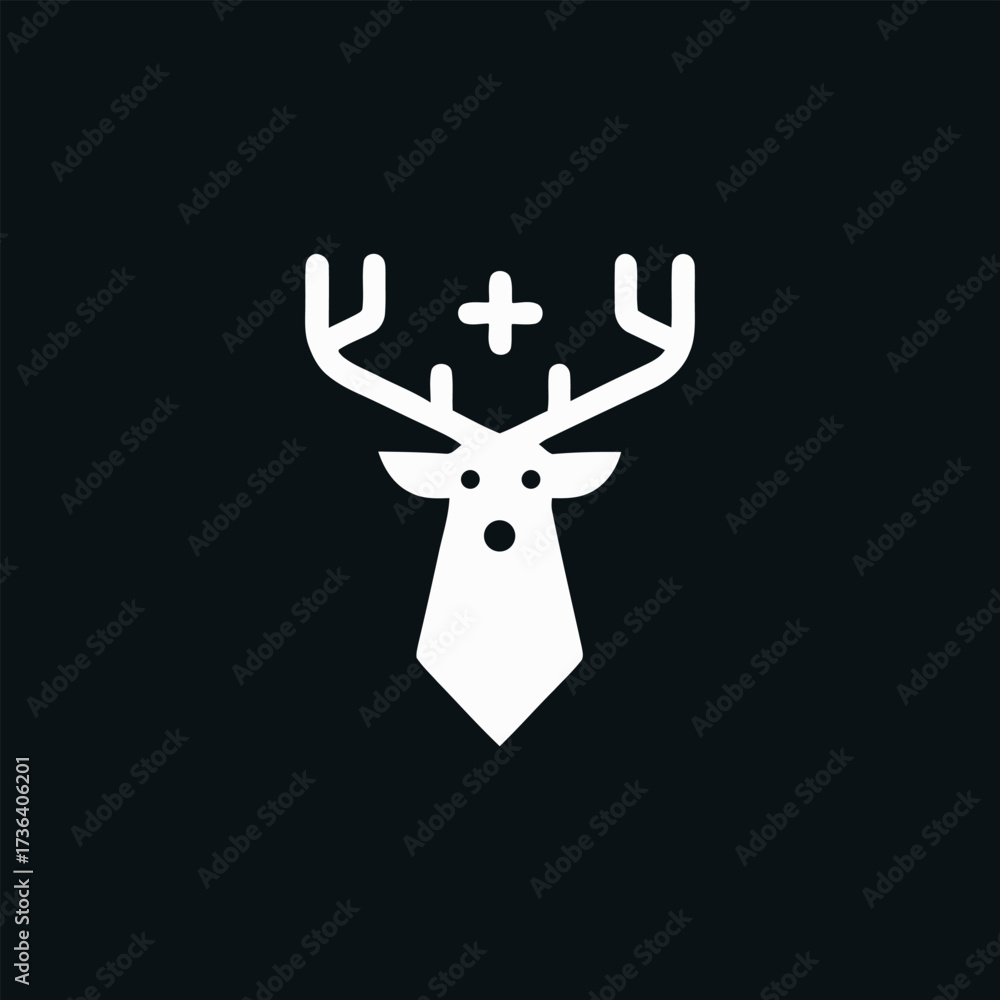 Fototapeta premium Minimalist Deer Head Emblem with Christian Cross