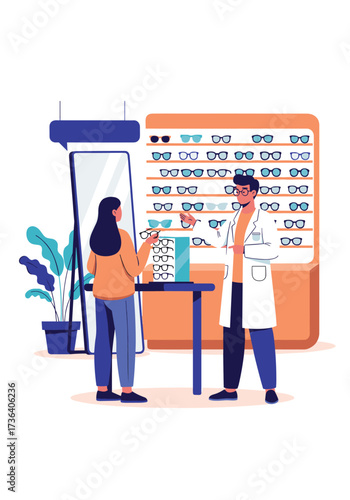 An optician helps a customer choose glasses.