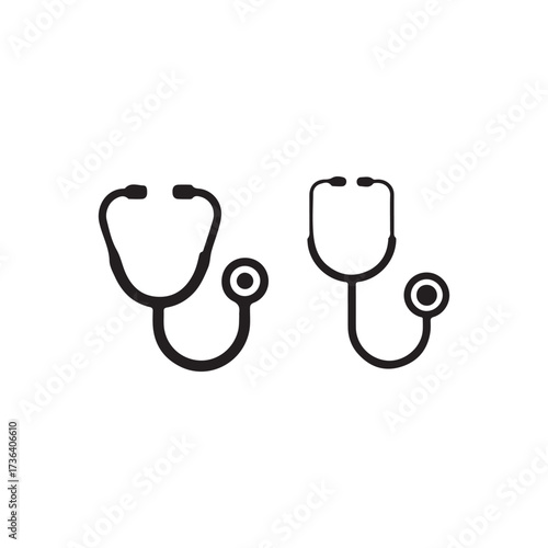 Simple black and white illustration depicting two medical stethoscopes.
