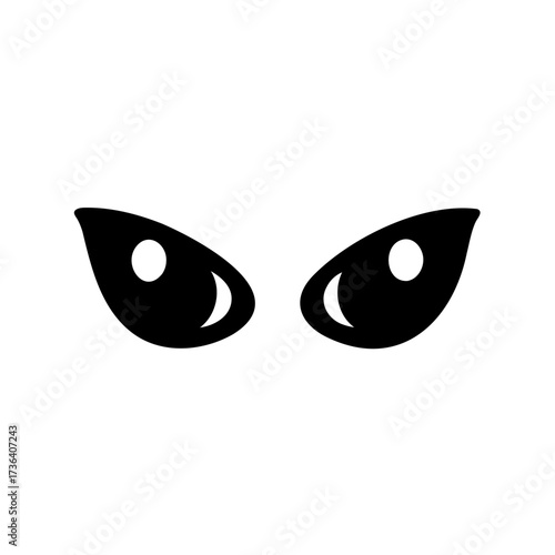 Stylized black vector illustration of two eyes looking menacing and scary