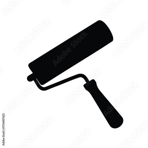 Black silhouette of a paint roller on a plain white background