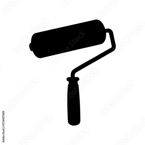 Silhouette of paint roller, a tool used for applying paint on walls