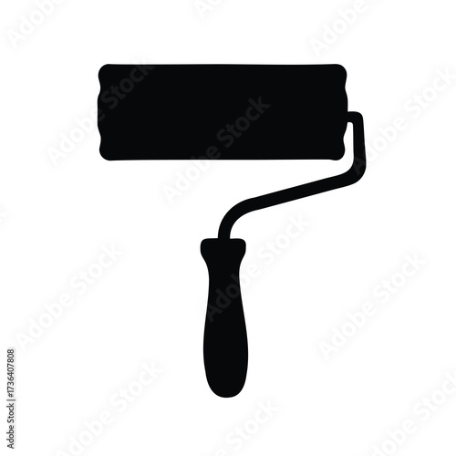 A black and white illustration of a paint roller tool, isolated