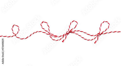 Картината върху платно Isolated twisted red and white string with loops for wrapping presents or gift p