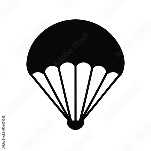 Simple Black and White Parachute Icon for Skydiving and Safety