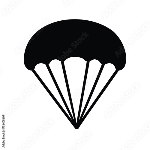 Black silhouette of a parachute on a white background representing skydiving