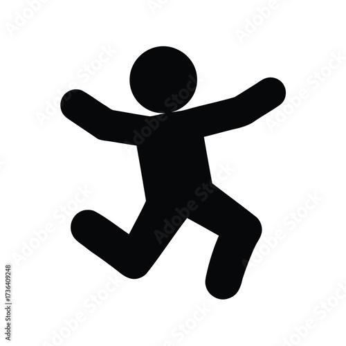 Black silhouette of happy person jumping and running on a white background