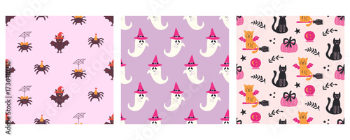 Halloween Cute Girly Ghost Pink Seamless Pattern