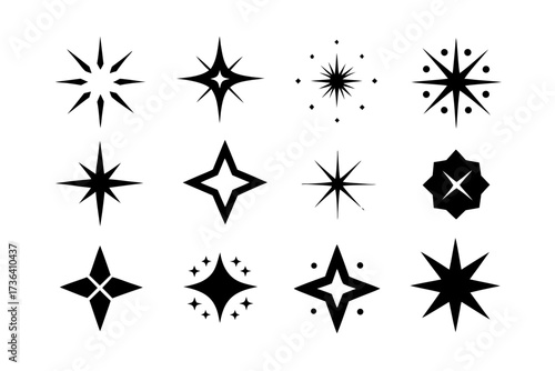 sparkle star icon set,sparkle star silhouette vector set