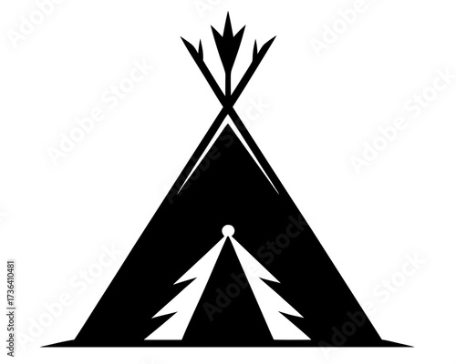 teepee tent black silhouette vector, camping teepee icon vector
