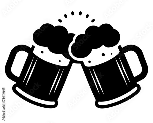 Beer Mug black silhouette vector,Two clinking beer mugs icon