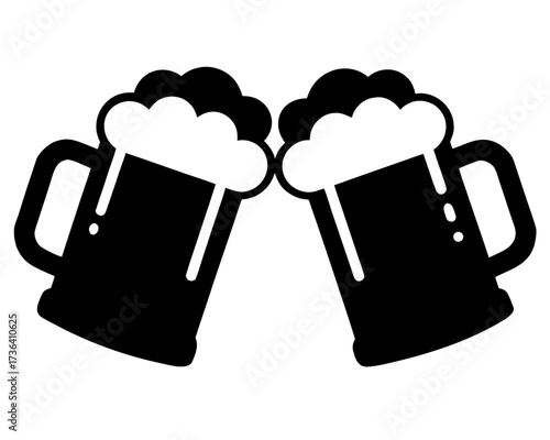Beer Mug black silhouette vector,Two clinking beer mugs icon