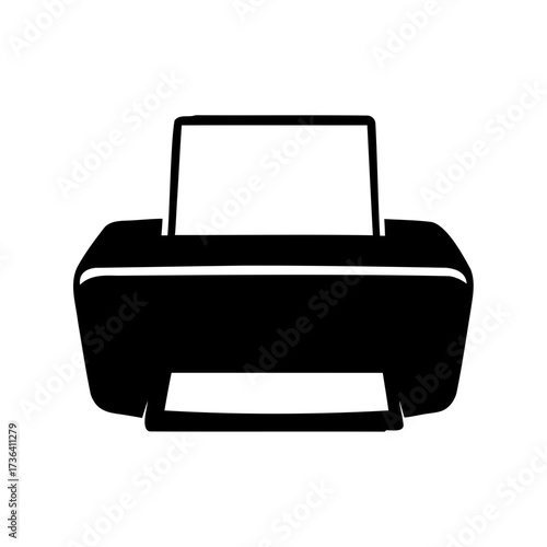 Black silhouette of a printer on a white background illustrating printing