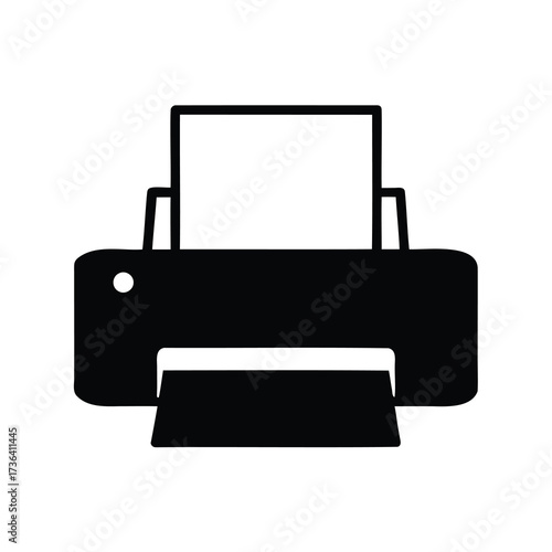 Black and white printer icon showing paper ready for printing task