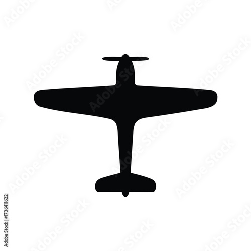 Simple silhouette of a vintage airplane with propeller and classic design