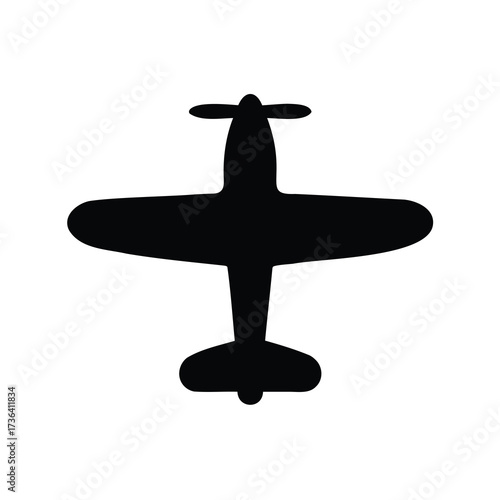 A simple black silhouette of a vintage warbird airplane for vector art