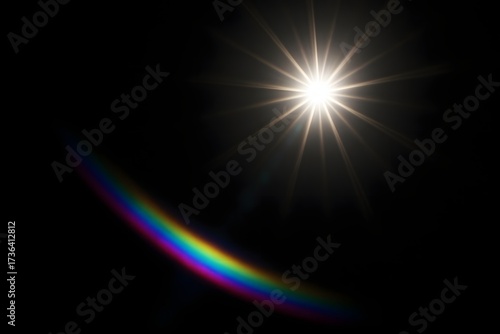 Sun Flare with Rainbow Arc on Black Background light