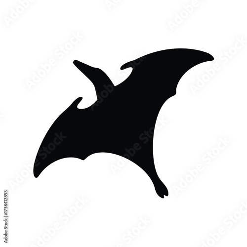 Pterodactyl silhouette in flight against a white background with intricate details