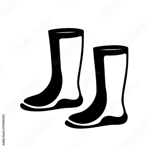 Simple Black and White Illustration of Wellington Boots for Outdoors Use