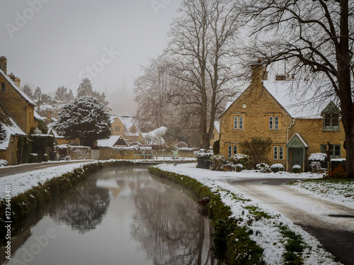 Cottage winter river scene