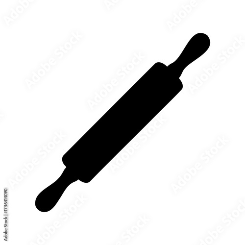Black silhouette of a rolling pin isolated on a white background