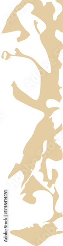 An abstract vertical organic silhouette with intricate cutouts and flowing irregular shapes, resembling a surreal tree or twisted natural structure.