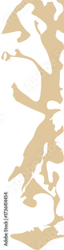An abstract vertical organic silhouette with intricate cutouts and flowing irregular shapes, resembling a surreal tree or twisted natural structure.