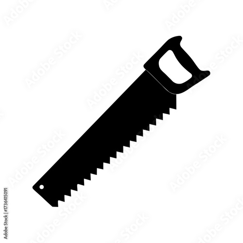 Silhouette of a hand saw with handle and sharp teeth isolated