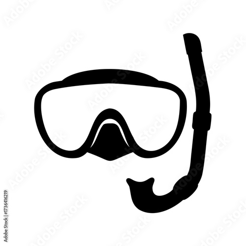 Black and White Snorkel Mask and Tube Silhouette for Swimming