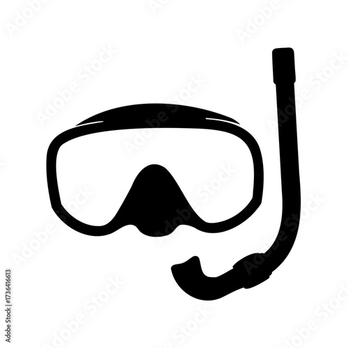 Black silhouette of a diving mask and snorkel on a white background