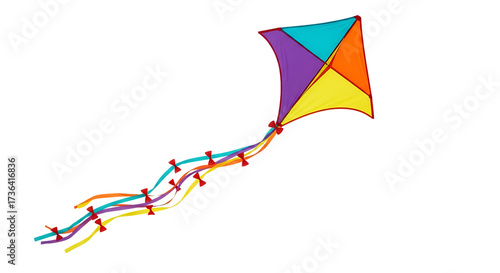 Colorful kite flying in the wind isolated on transparent background