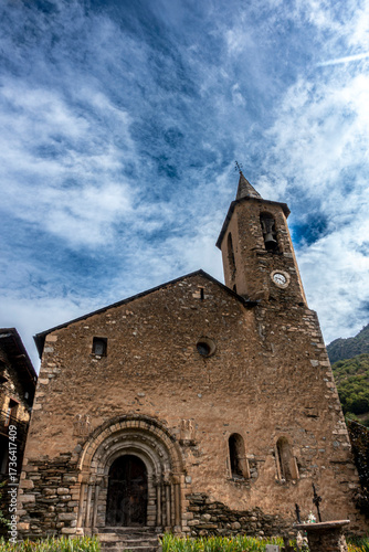 High Romanesque Architecture Sant Lliser d'Alós d'Isil Church Lerida Spain 12th Century Medieval Bell Tower and Portal