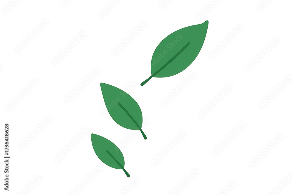 Naklejka premium Three green leaves floating, falling, or growing, representing nature, growth, ecology, and organic concepts