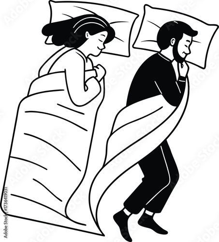 Couple sleeping together under blankets silhouette