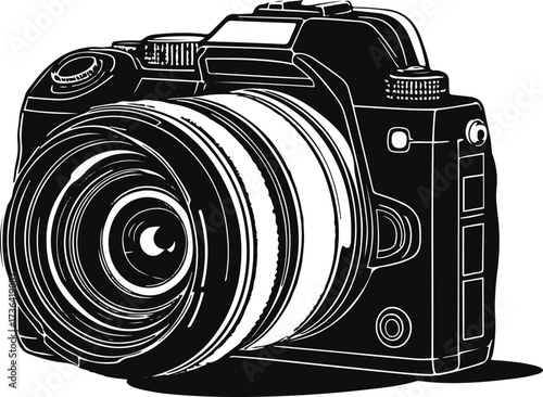 Elegant outline of a digital camera with lens detail 1